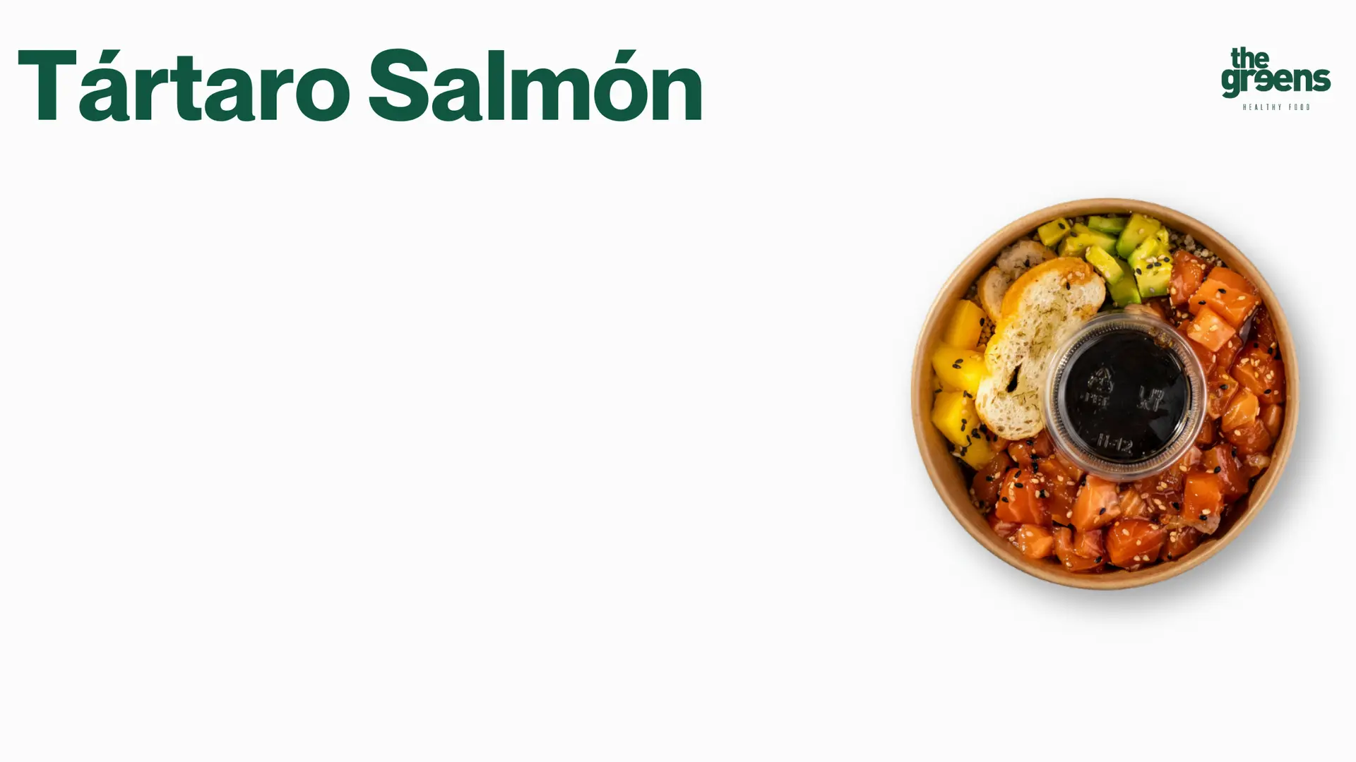 Tártaro Salmón The Greens: Versión teriyaki + mango fresca y premium para tu almuerzo en Santiago